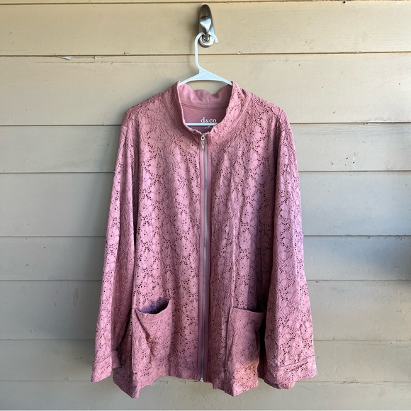 d&co. Zip Lined Lace Eyelet Shacket Jacket Dusty Rose Pockets Size 3X - Picture 2 of 8